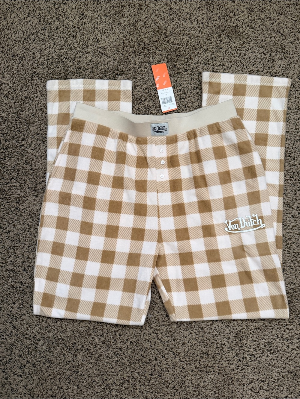 Von Dutch women’s Tan and White Plaid Joggers